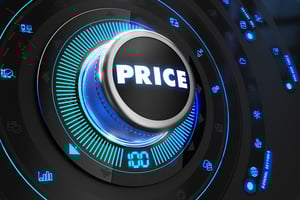 Price Controller on Black Control Console with Blue Backlight. Improvement, regulation, control or management concept.